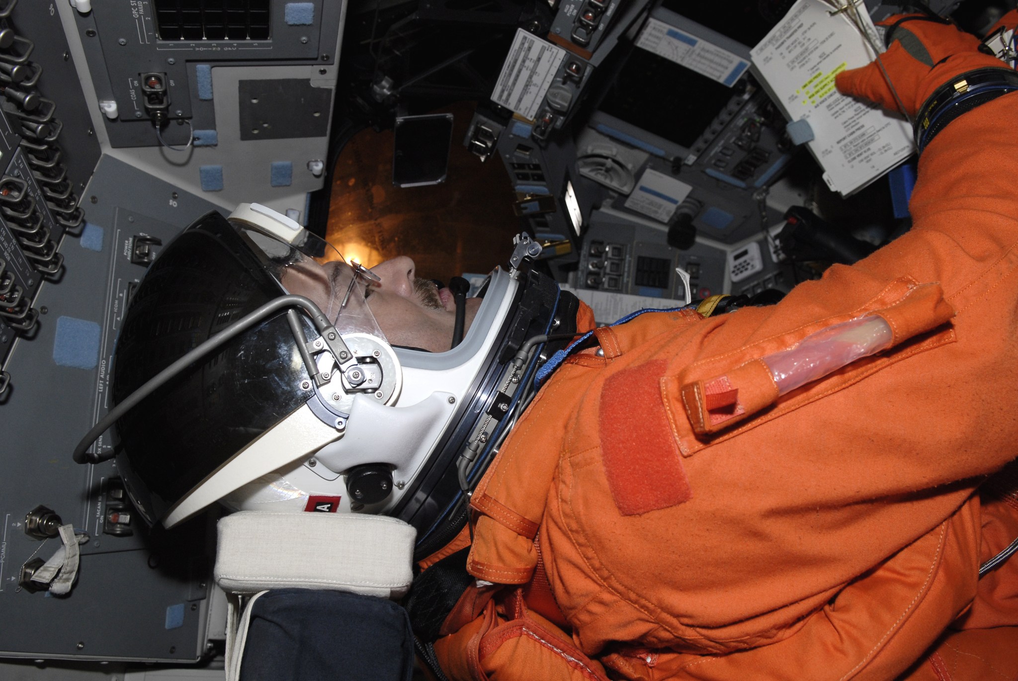 Mission STS-125 Commander Scott Altman takes part in a simulated launch countdown aboard Atlantis on Sept. 24, 2008.