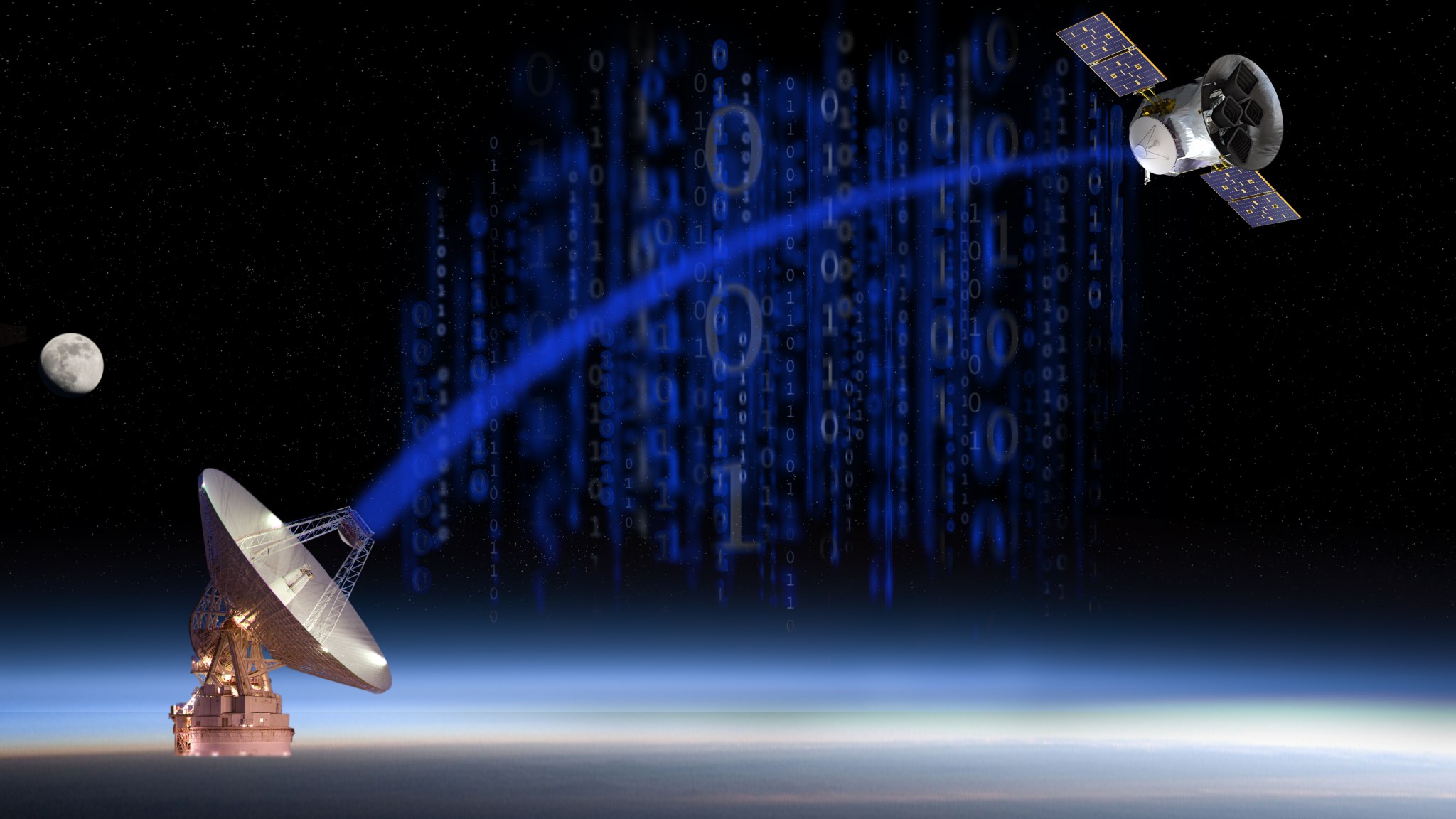 Diagram of TESS communicating with a satellite dish