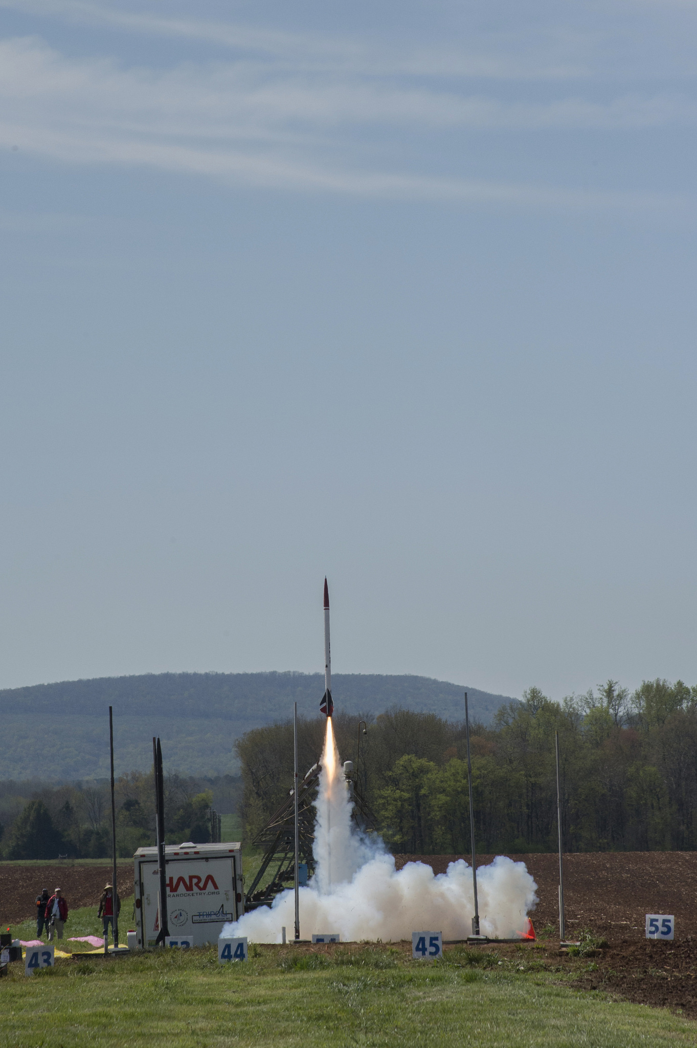 A high-powered amateur rocket takes off