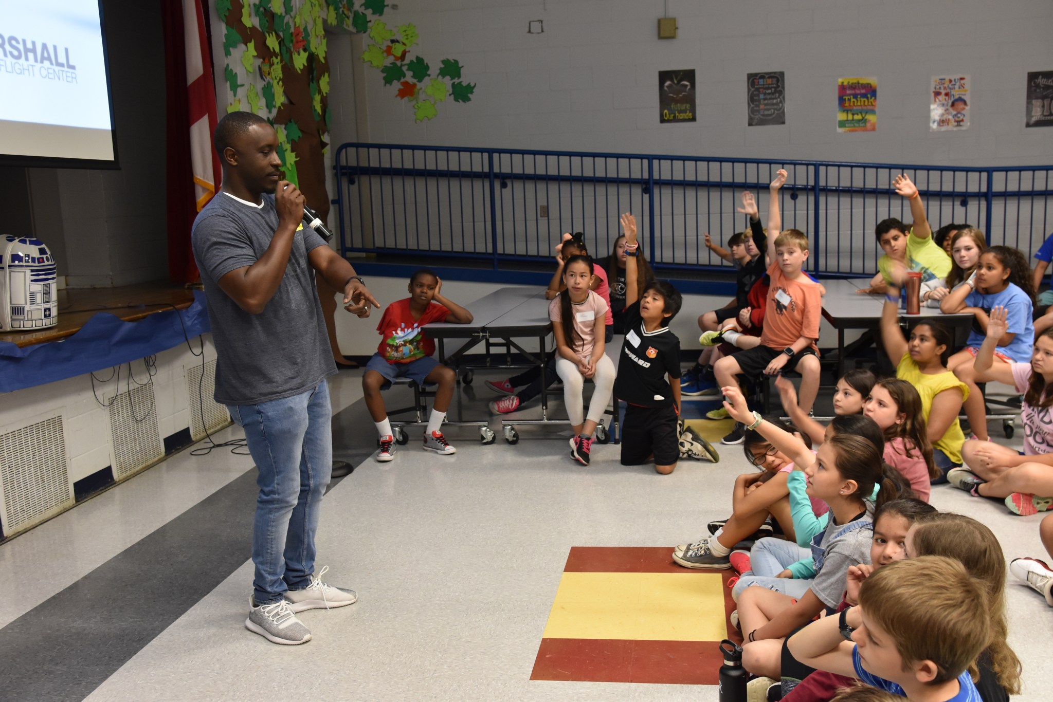 Nick Benjamin takes questions from a group of eager students at Shades Mountain Elementary School in Hoover May 4.