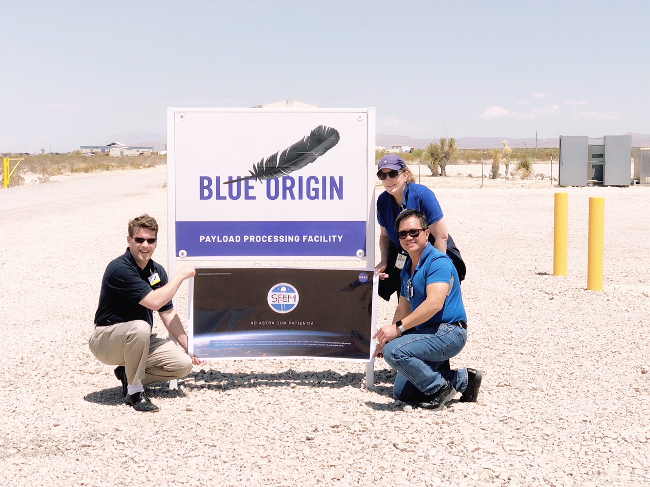 Blue Origin team pose for a photo after a successful April 29, 2018 launch.