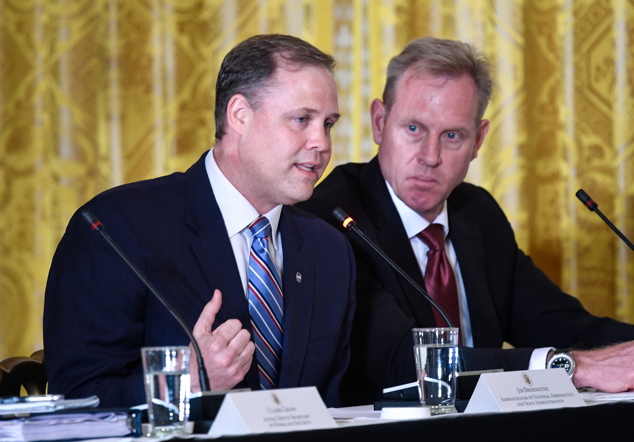 NASA Administrator Jim Bridenstine speaks during a meeting of the National Space Council in the East Room of the White House