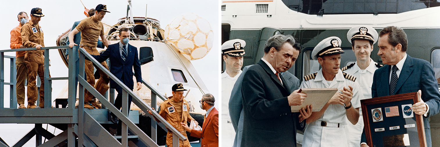 Skylab 2 crew with Soviet General Secretary Brezhnev and President Nixon