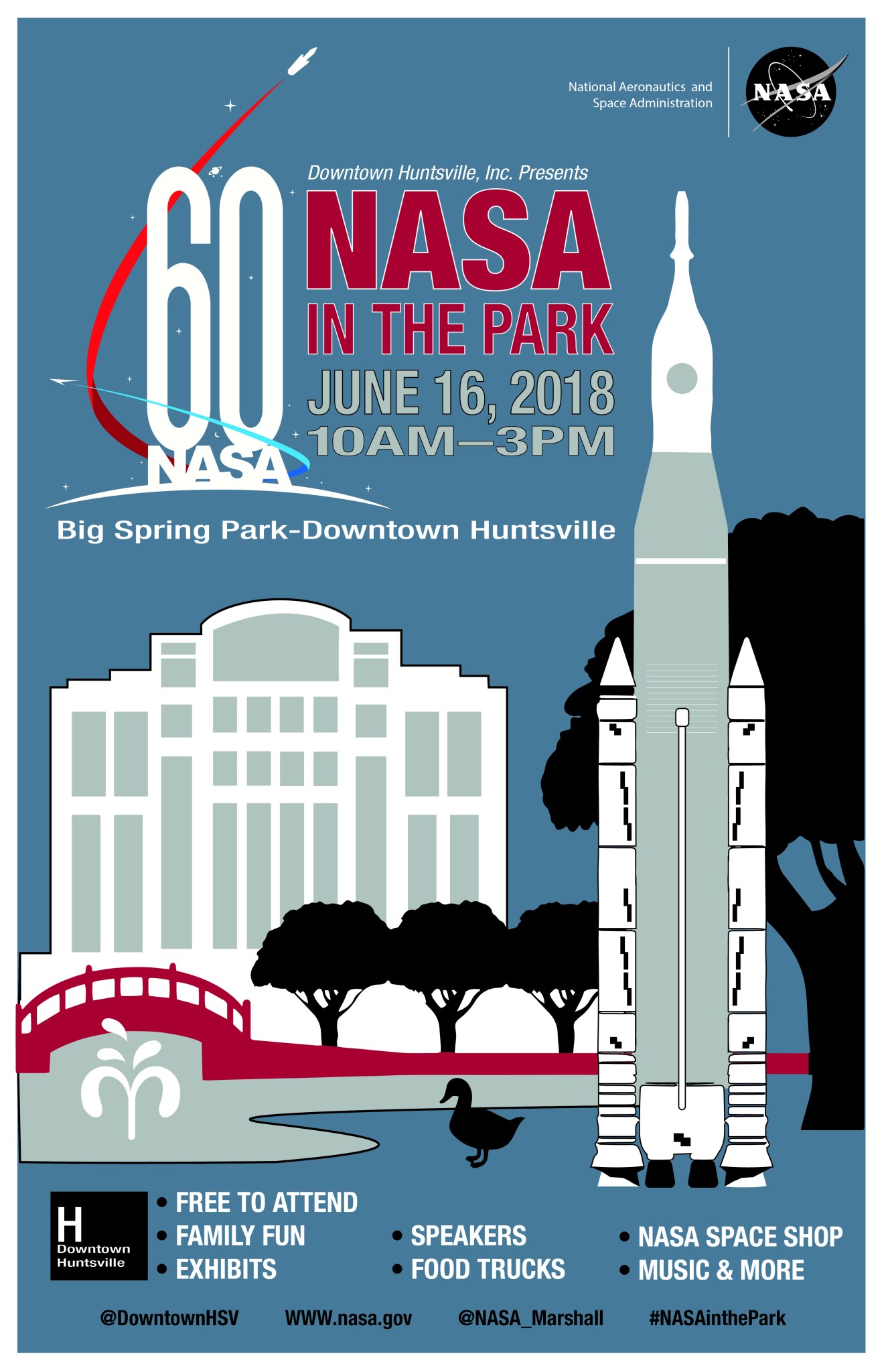 Marshall and Downtown Huntsville Inc. will host NASA in the Park Saturday, June 16, from 10 a.m. to 3 p.m. in Big Spring Park.