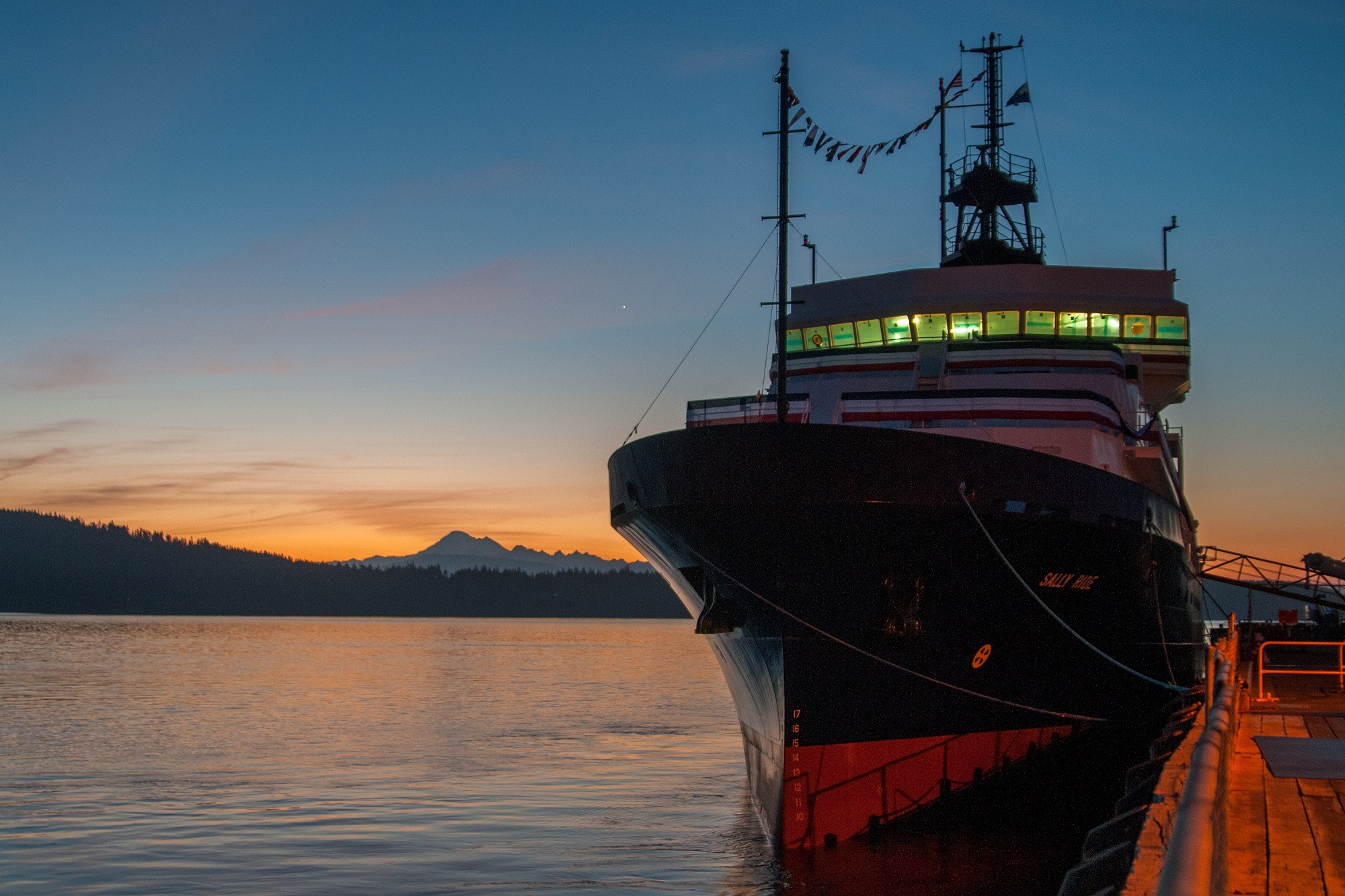 The Sally Ride research vessel, pictured at sunset