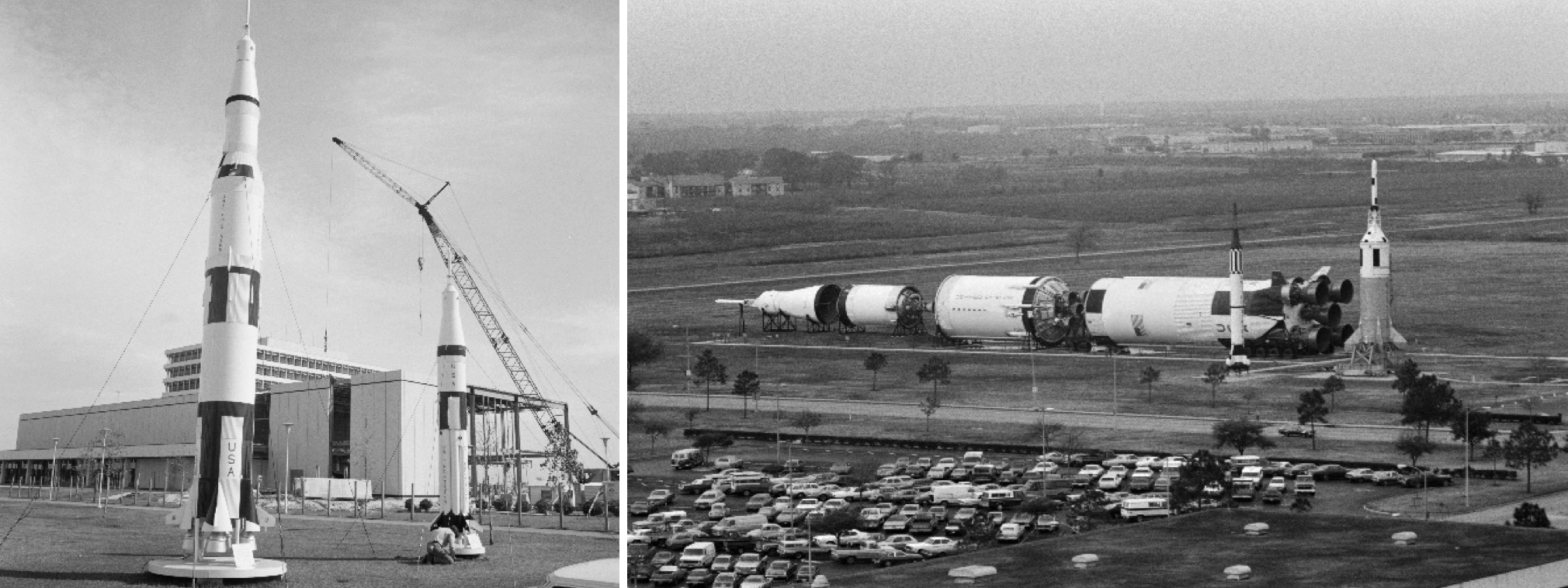 NASA HTwo photos with models of the Saturn V and Saturn IB rockets amongst others