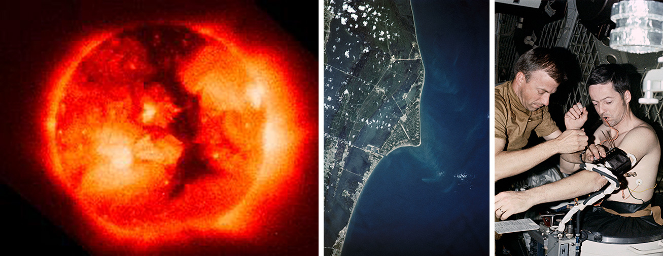 X-ray image of the Sun; view of Cape Canaveral; Skylab crew