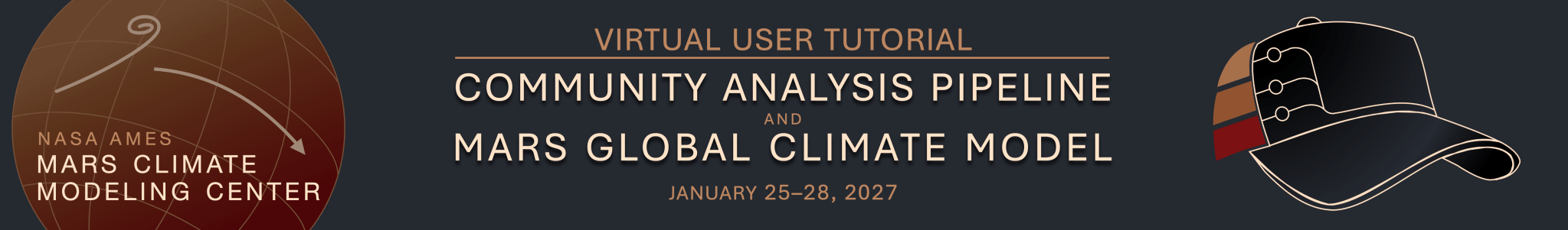 Banner advertising the 2027 tutorial for the new FV3-based Mars Global Climate Model (MGCM) and Community Analysis Pipeline (CAP)
