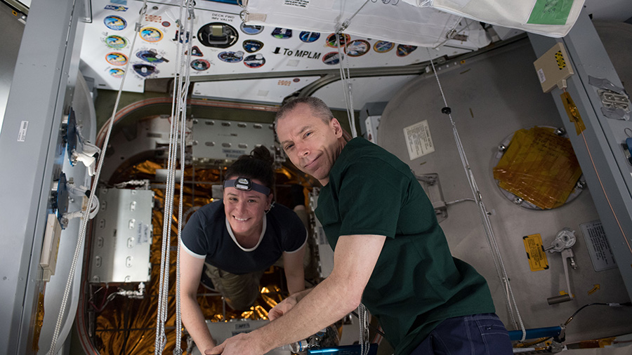 NASA astronauts Serena Auñón-Chancellor and Drew Feustel