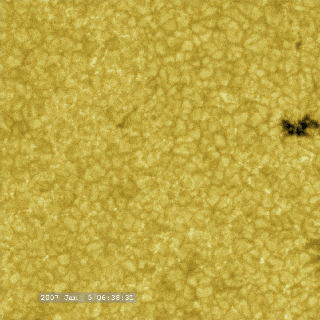 Hinode image (animated) of solar convective motion and sunspot