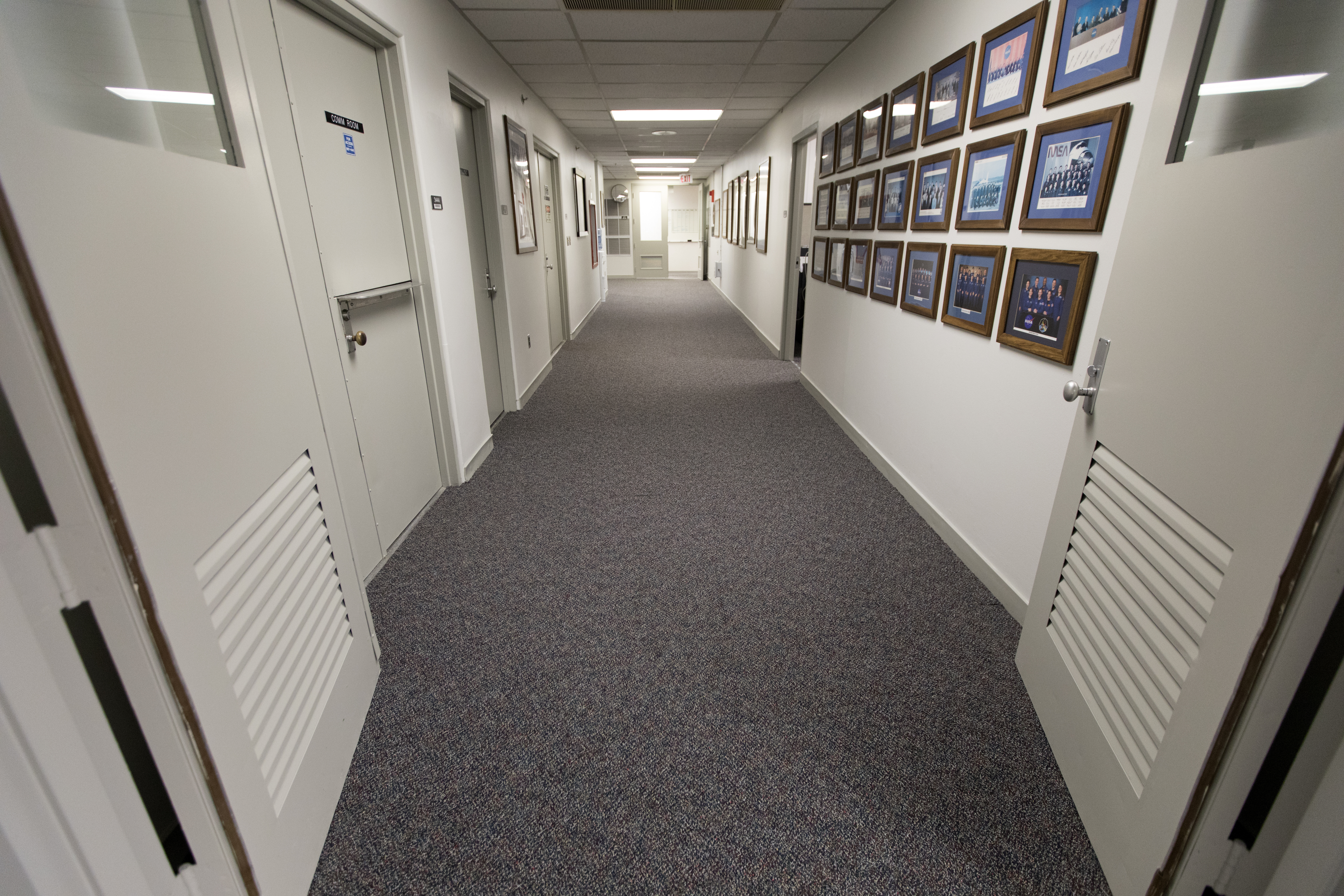 The hallway of the astronaut crew quarters at Kennedy Space Center in Florida
