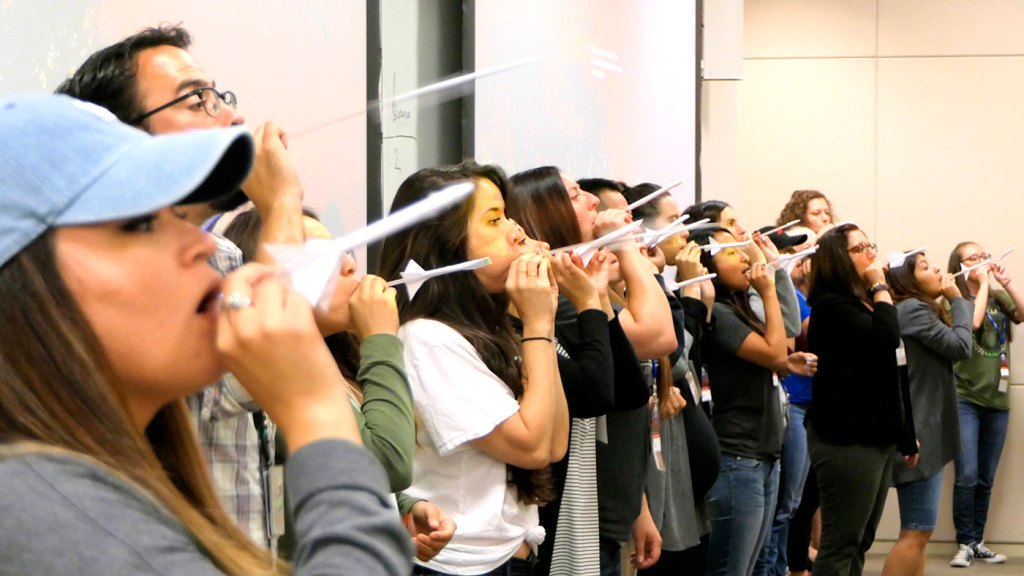 Pre-service teachers perform the straw rocket demonstration