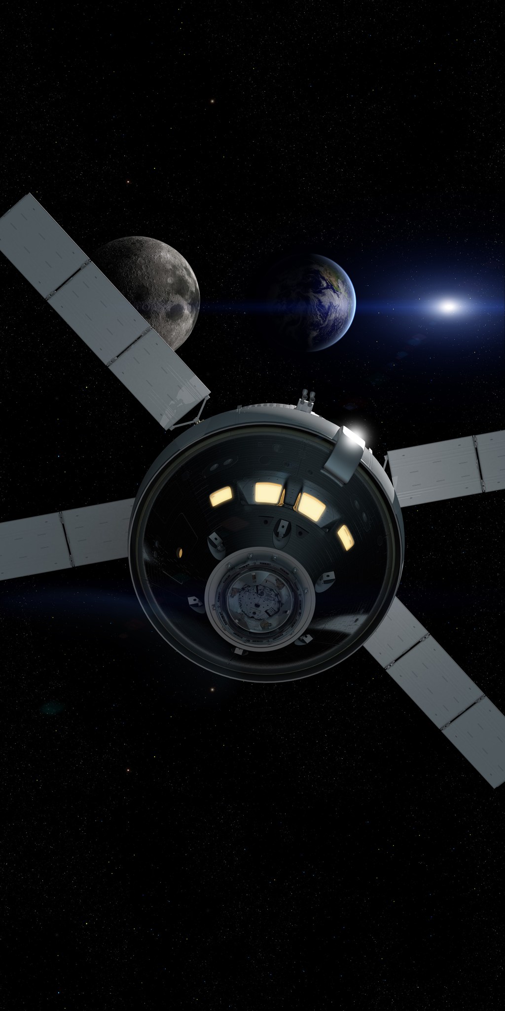 Artist rendering of Orion during Exploration Mission-1