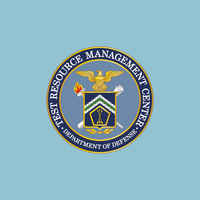 TEST RESOURCE MANAGEMENT CENTER logo is a blue circle with an eagle atop of a shield inside