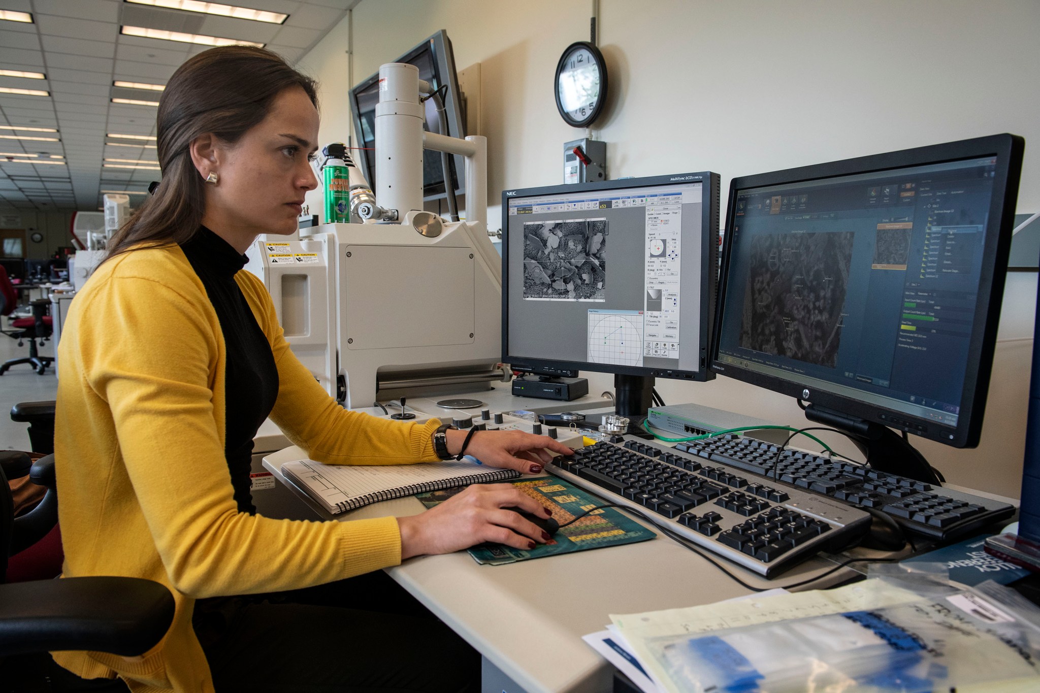 Juliana Neves monitors cement paste samples as part of the Microgravity Investigation of Cement Solidification. 