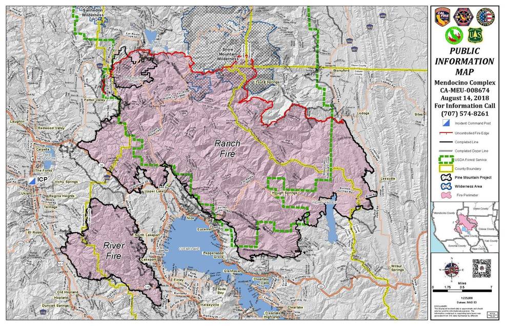 Public information map of the Mendocino Complex Fire in California.