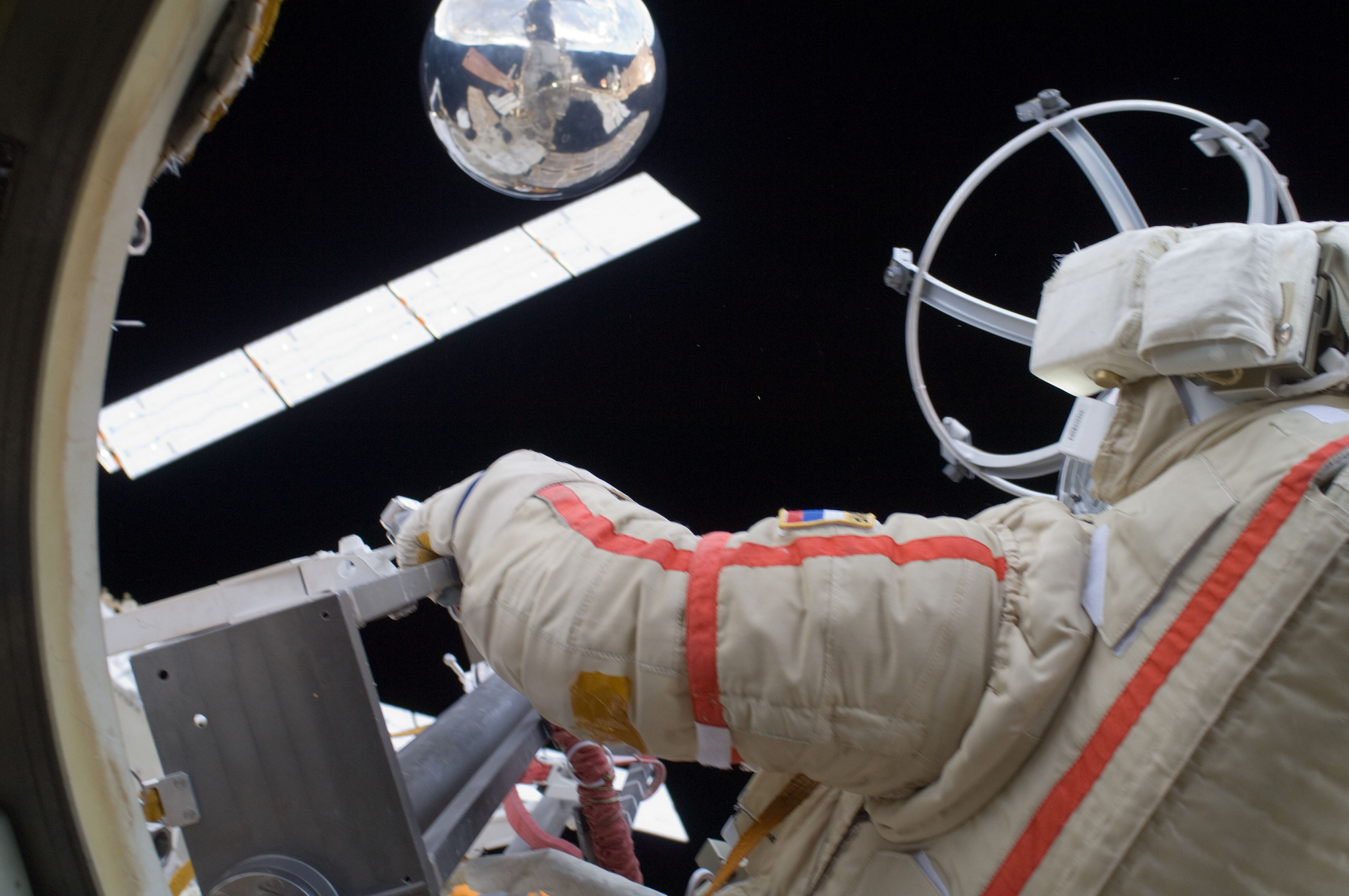 Russian cosmonaut Gennady Padalka performs a spacewalk at the International Space Station Aug. 20, 2012.