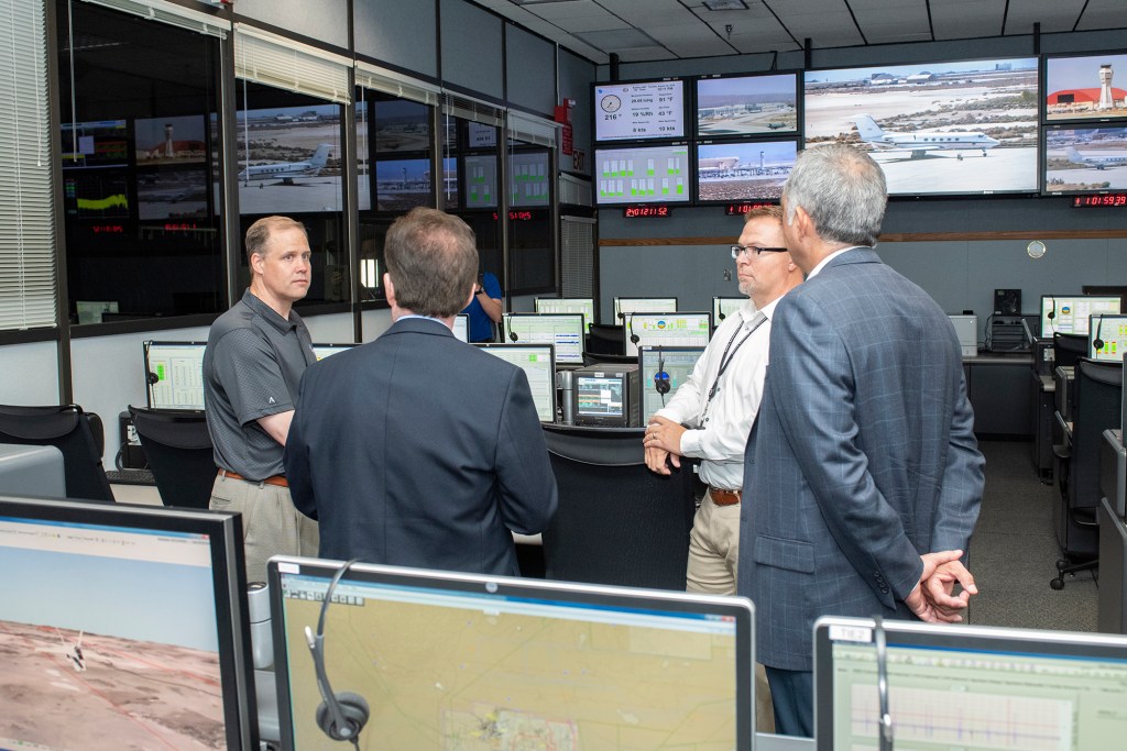 NASA Administrator Bridenstine tours an AFRC Mission Control room.