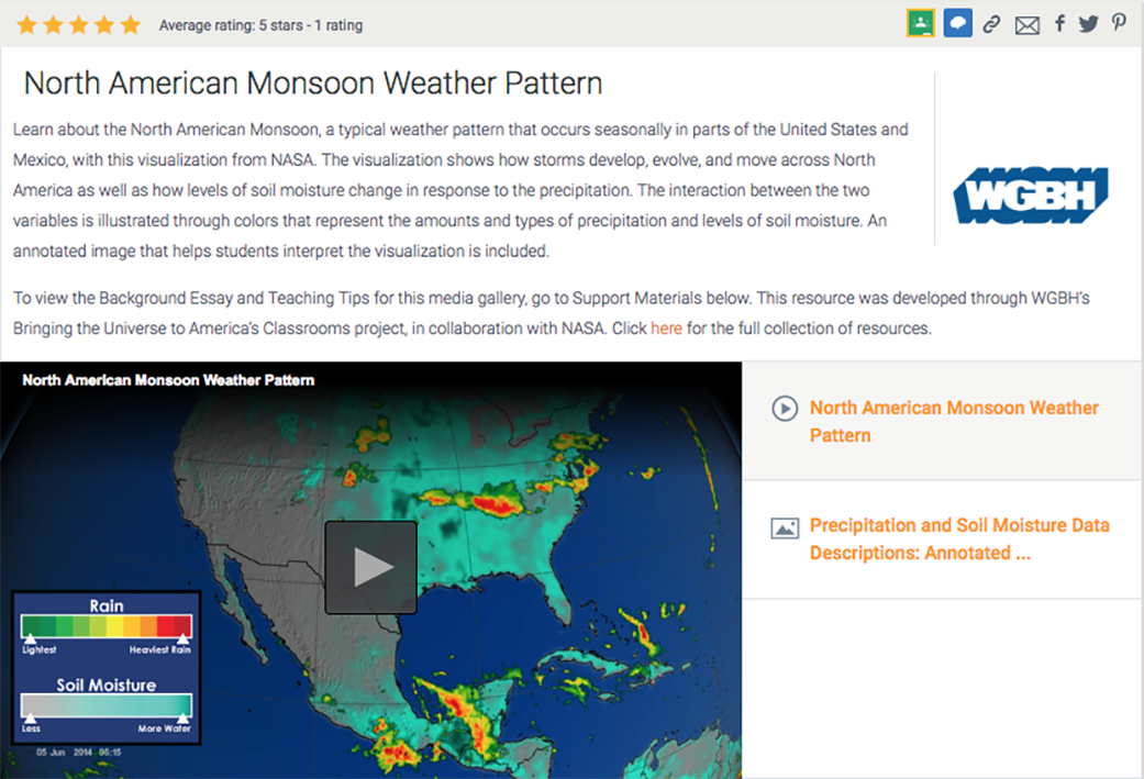 Geographic map showing North American Monsoon Weather Pattern