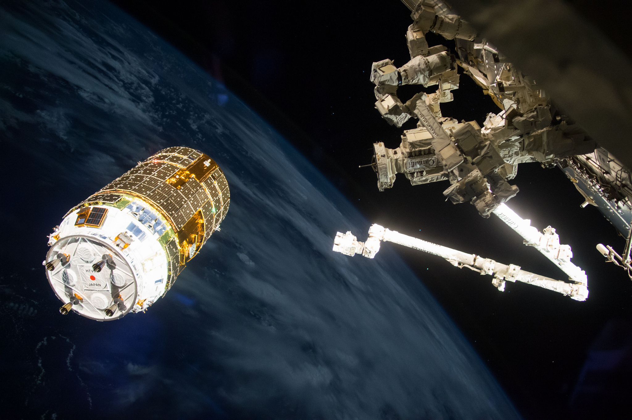 The Japanese HTV-6 cargo vehicle is seen during final approach to the International Space Station 