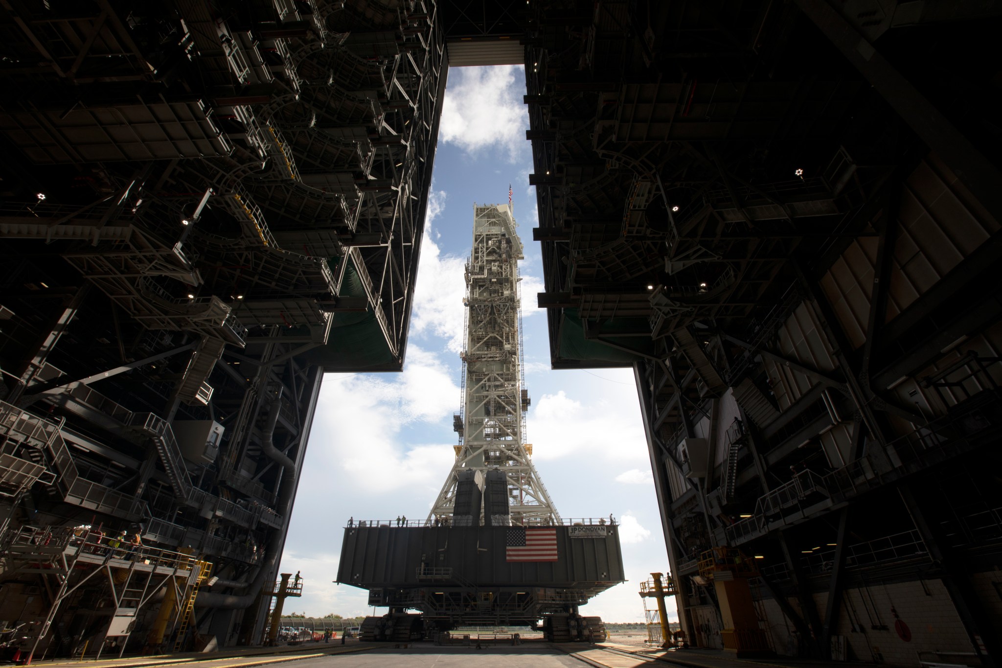 On Sept. 8, NASA Exploration Ground Systems moved the mobile launcher into Kennedy Space Center's Vehicle Assembly Building.