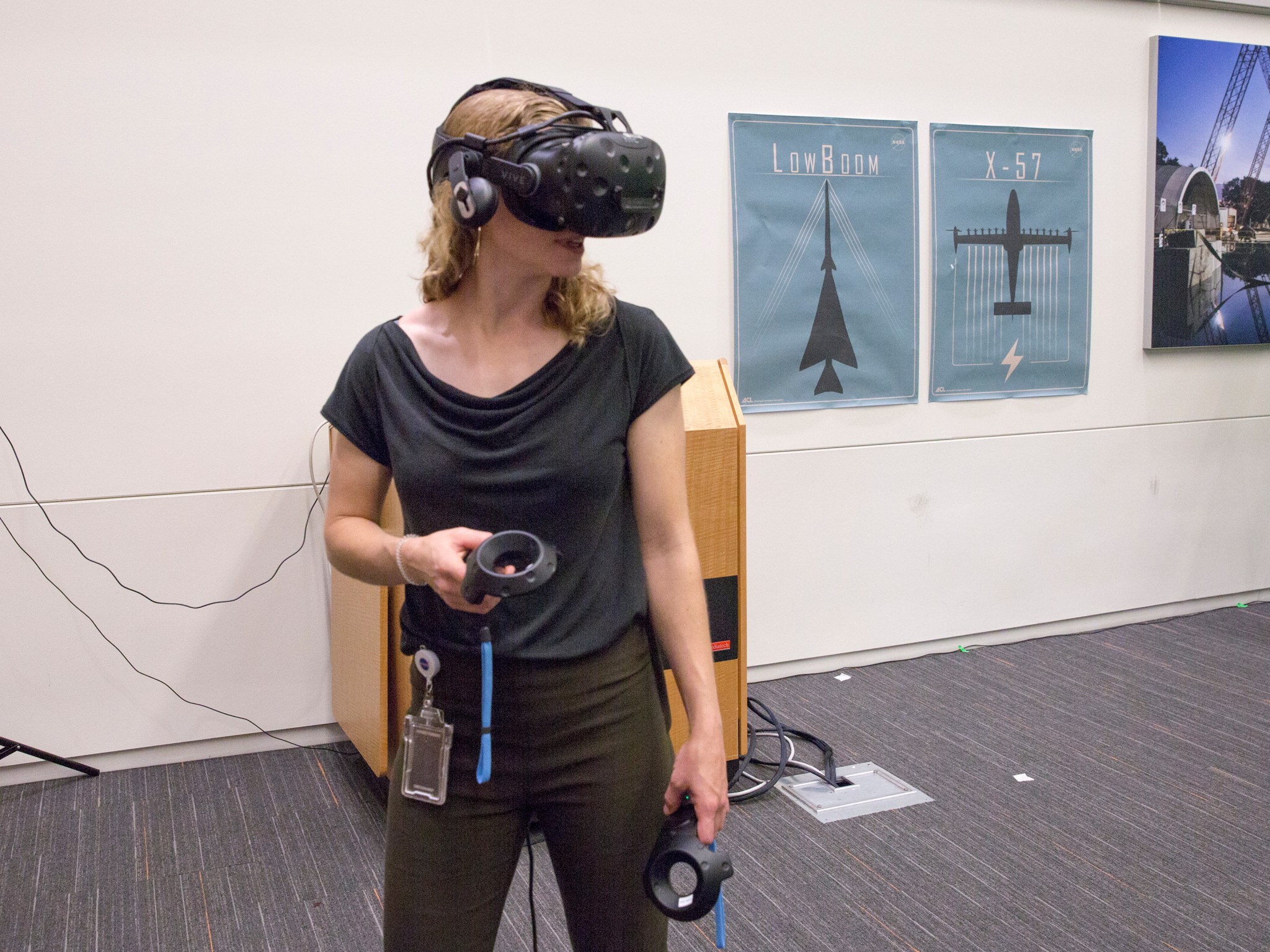 Zena Cardman takes a spin on a virtual reality headset Sept. 25 during her astronaut candidates' visit to NASA Langley.