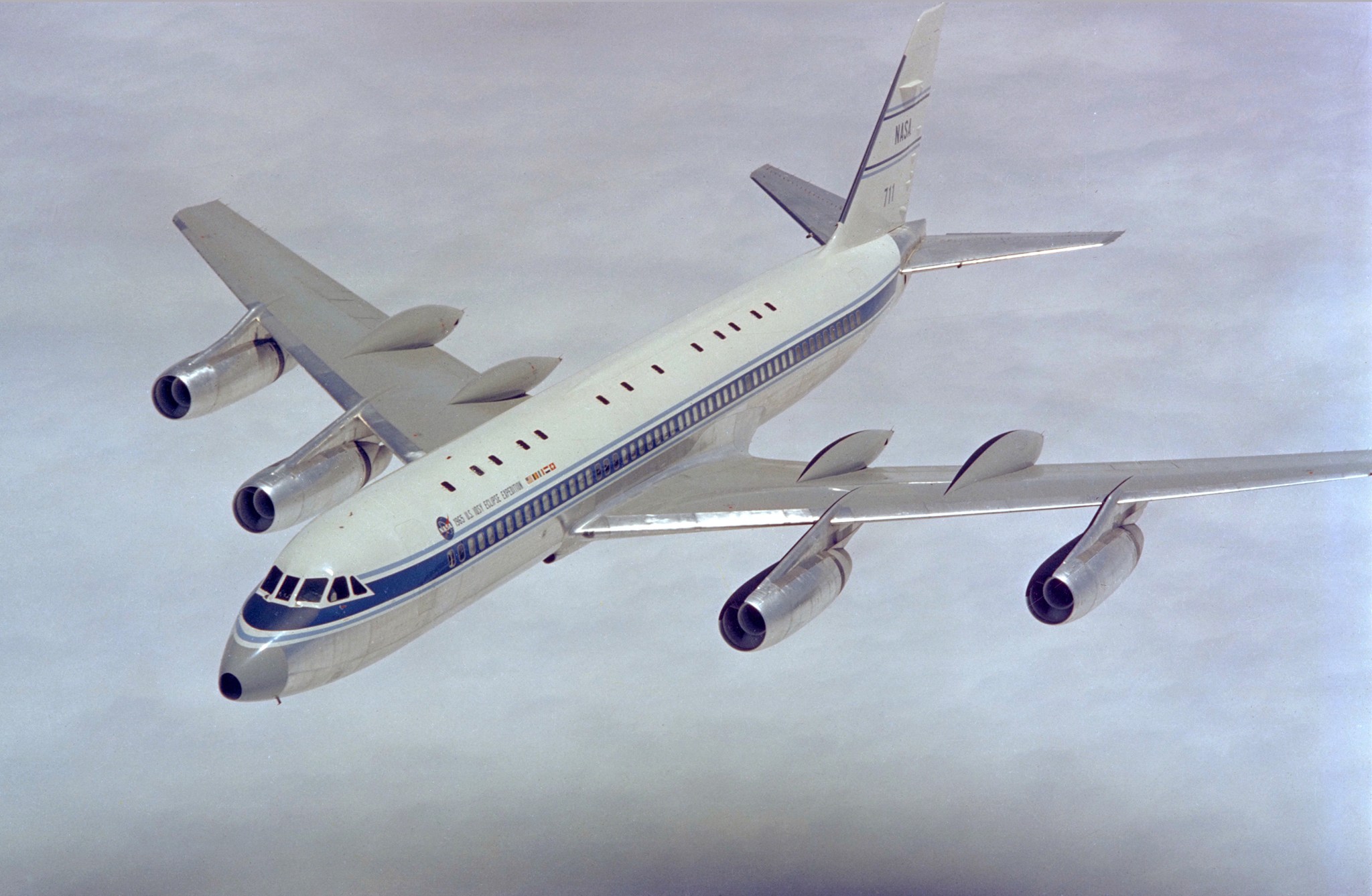 NASA’s Galileo I during flight. The modified Convair-990 aircraft had multiple observations windows in the top left side.