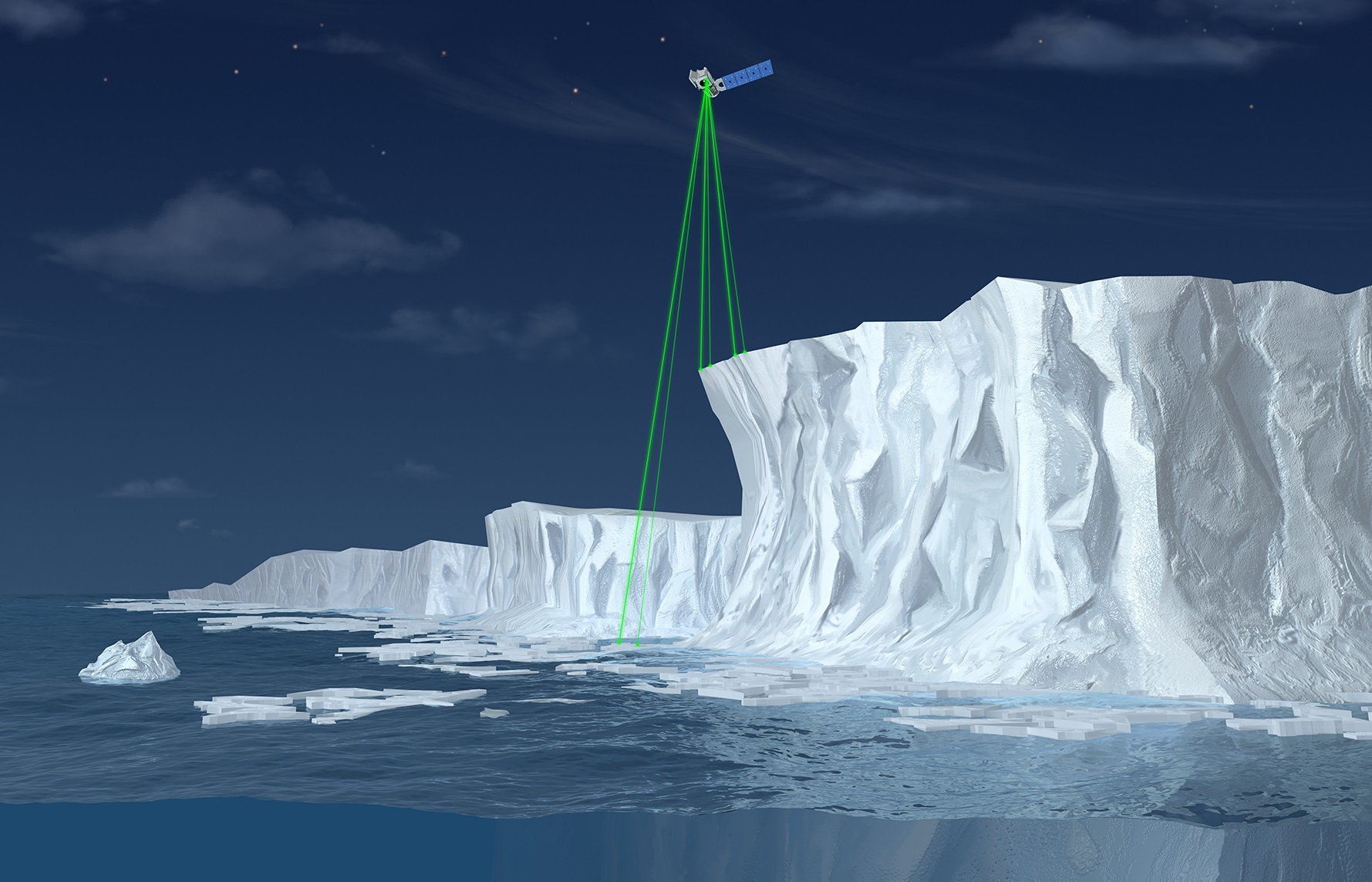 Illustration of NASA’s Ice, Cloud and land Elevation Satellite-2 (ICESat-2), a mission to measure the height of Earth's ice.