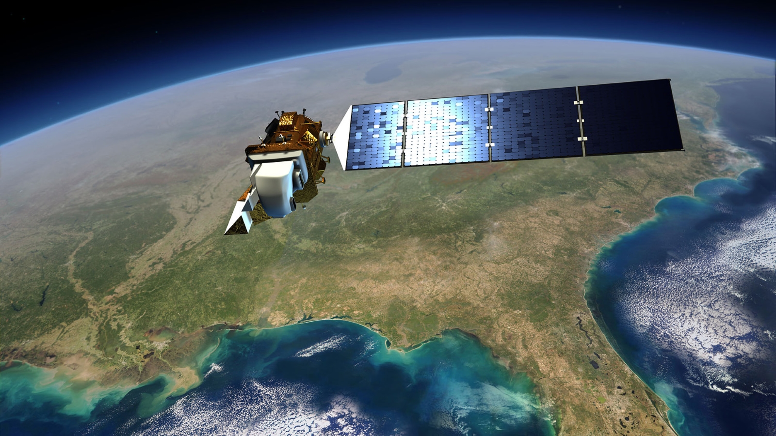 Landsat 8 in space above Earth.
