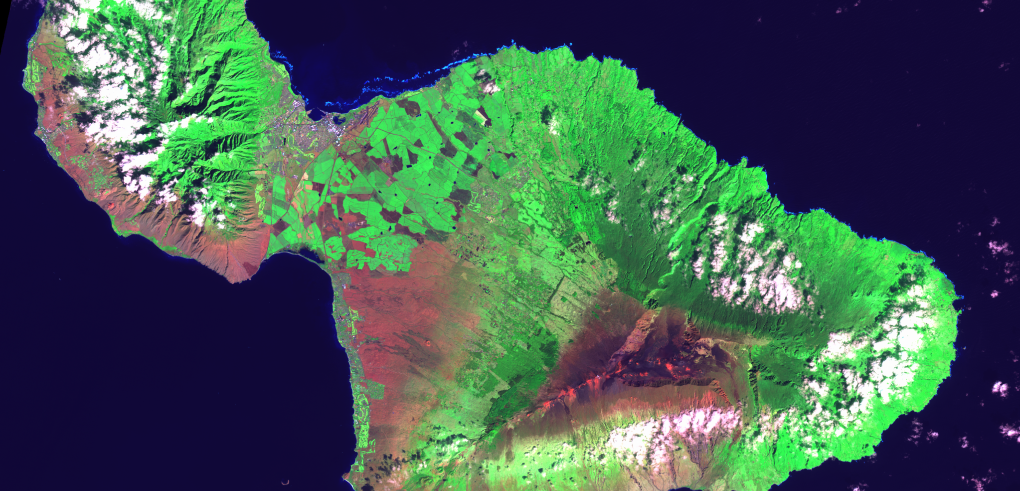 View of Maui using false-color-infrared