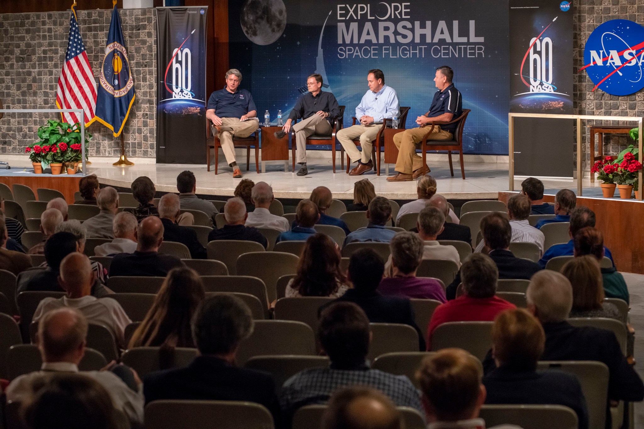During a Sept. 27 event commemorating NASA's 60th Anniversary, Marshall Center team members listen to a panel discussion.
