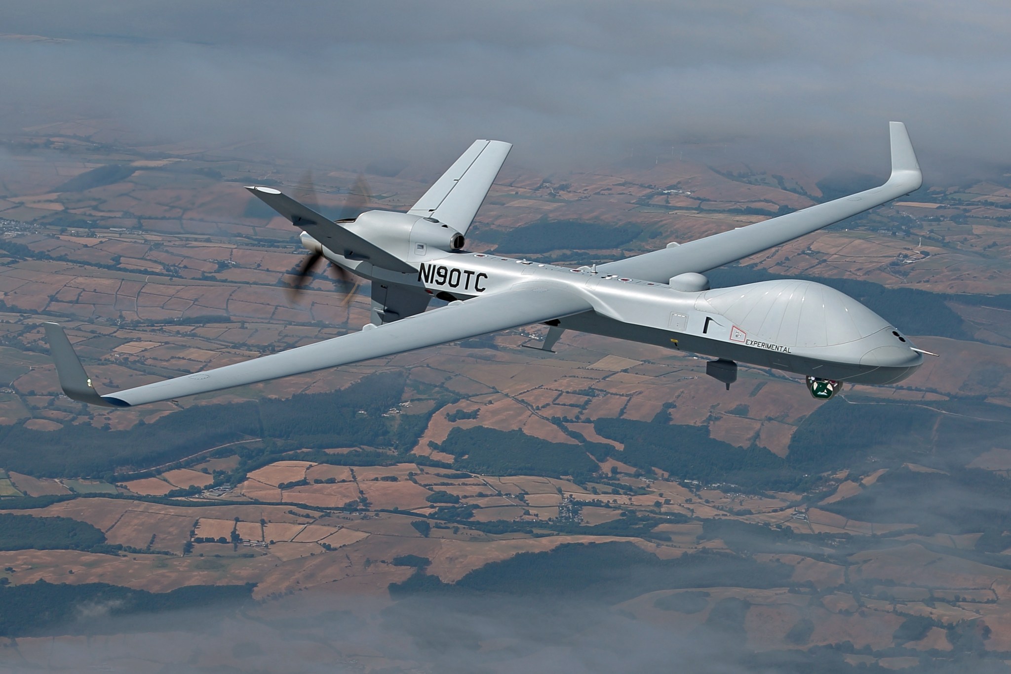 General Atomics' MQ-9B SkyGuardian unmanned aircraft in flight.