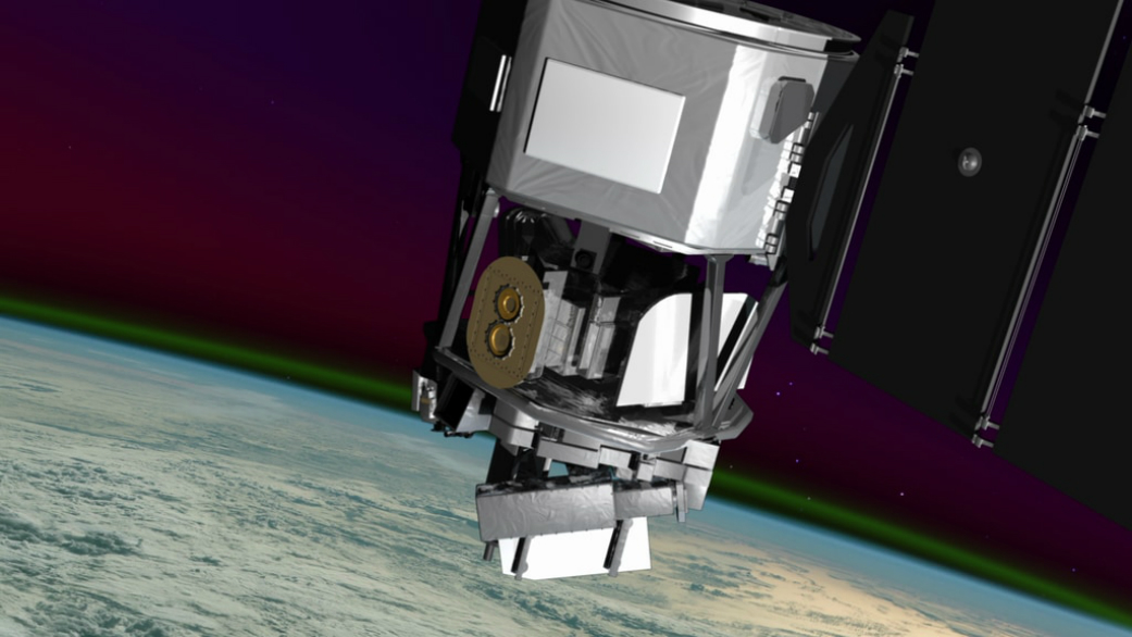 This illustration depicts NASA’s Ionosphere Connection Explorer (ICON) in space.