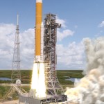 Concept image of NASA's SLS Block 1B launching.