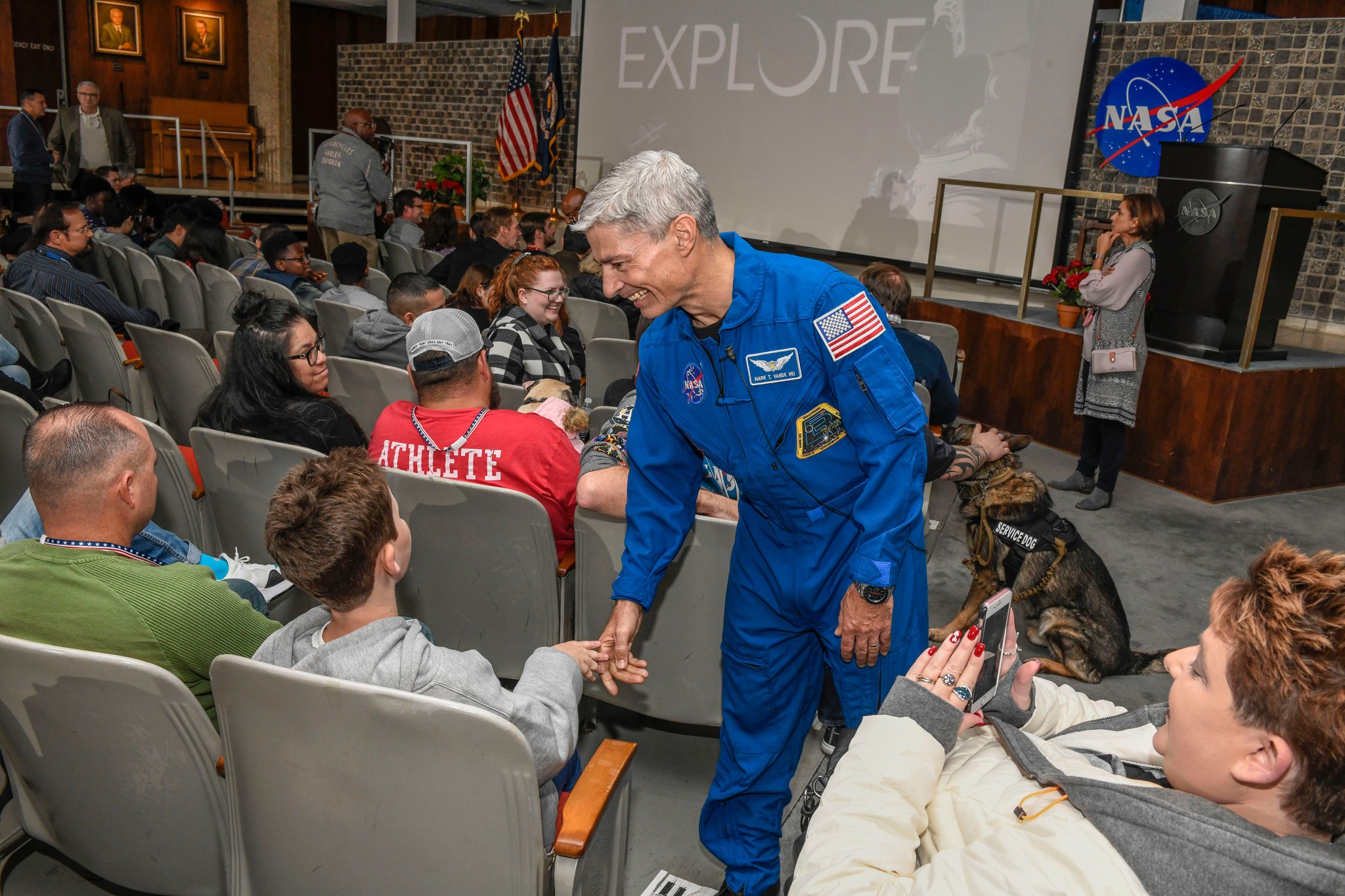 Mark Vande Hei, a flight engineer during International Space Station Expedition 53/54, visits the Marshall Center Nov. 9.