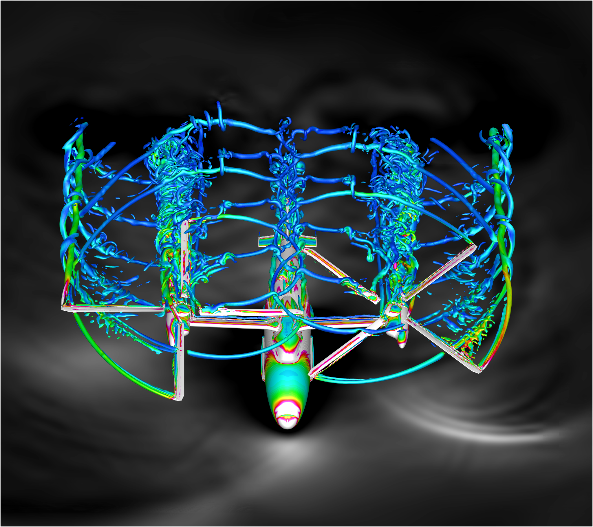 Visualization of NASA’s side-by-side rotorcraft concept for UAM in forward flight.