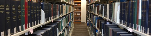 Photograph of library book shelves
