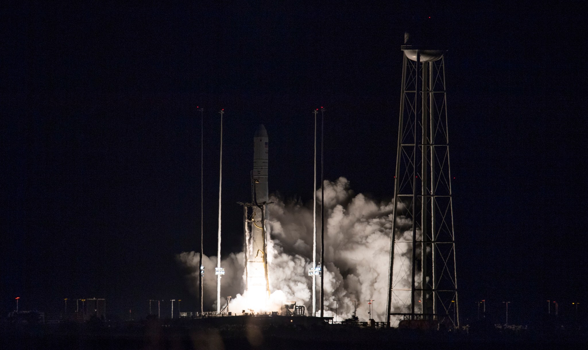 The Northrop Grumman Antares rocket, with Cygnus resupply spacecraft onboard, launches from Pad-0A, Saturday, Nov. 17, 2018.