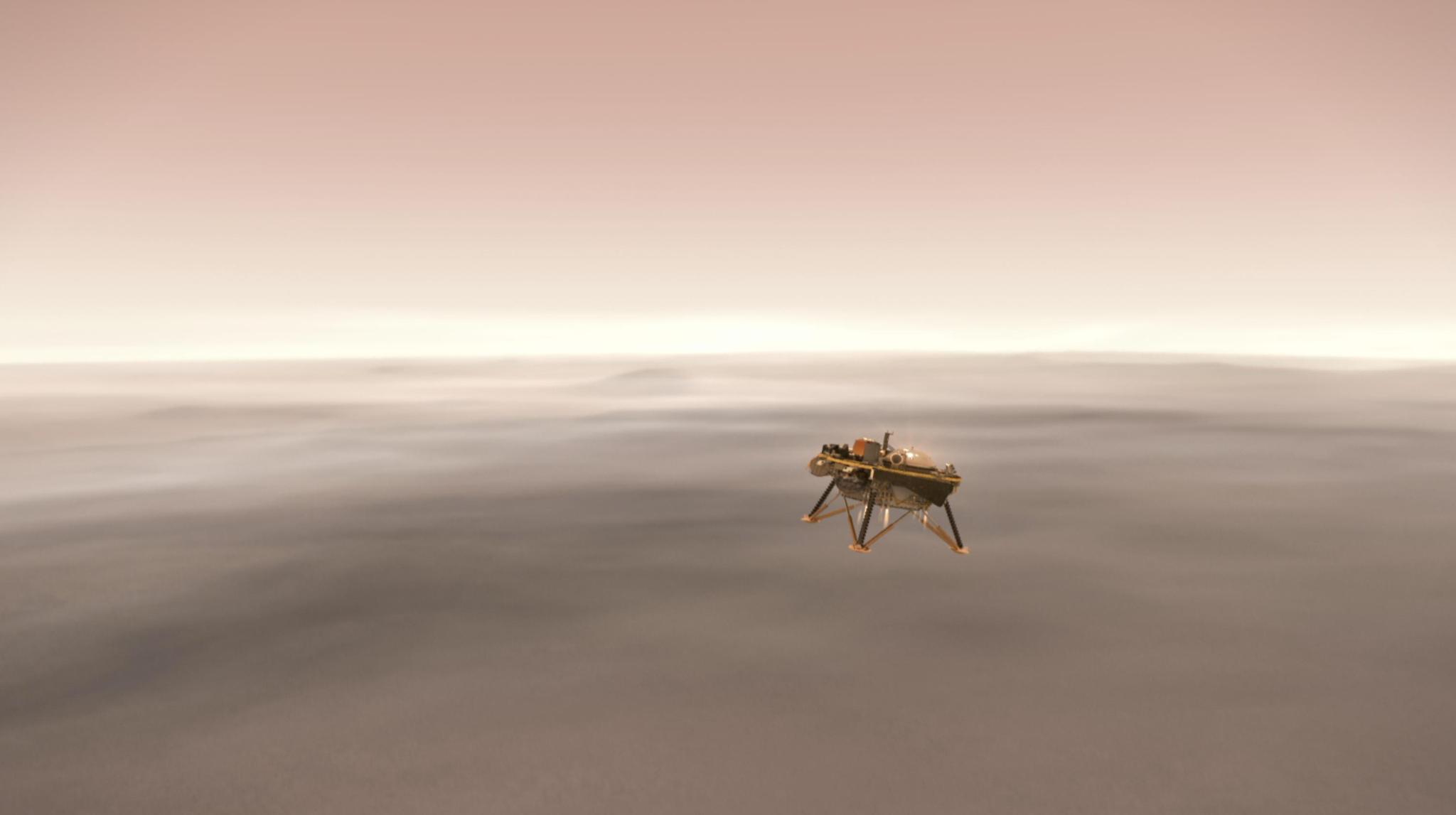 NASA's InSight lander descending toward the surface of Mars.