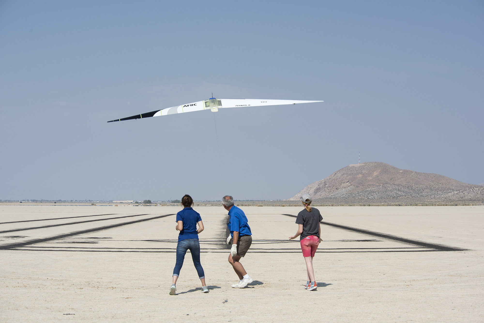 Deborah Jackson, Al Bowers and Abbigail Waddell successfully launch the subscale Prandtl-D 3C glider.