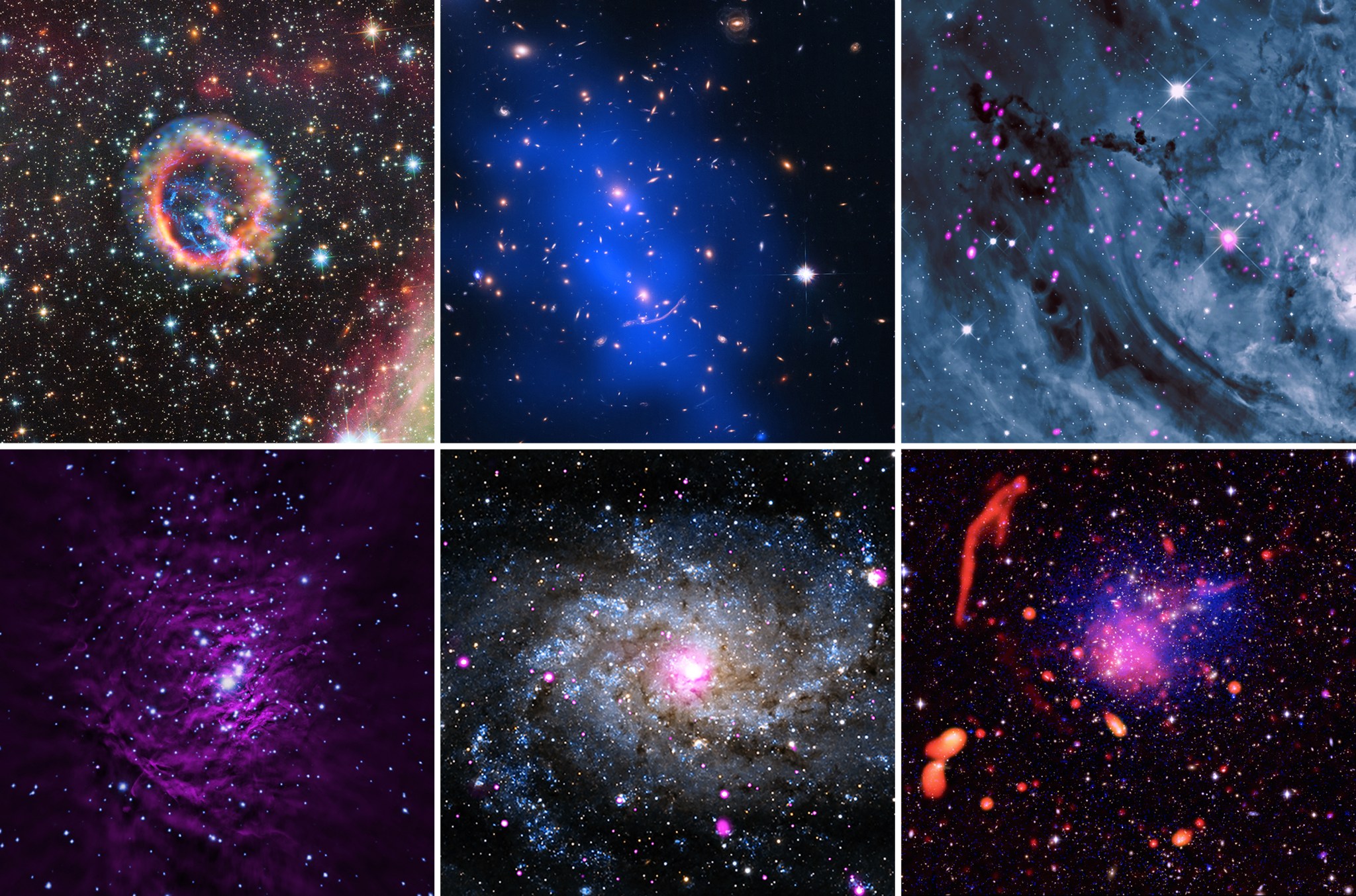 A collection of images including Chandra data that range in object type and distance.