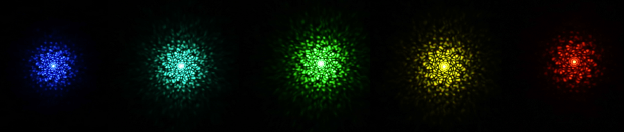 This is a mosaic of a real laboratory image of of light source in different wavelengths while images using a variation of the di