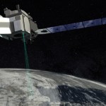 An artist illustration of NASA's ICESat-2 satellite above Earth.