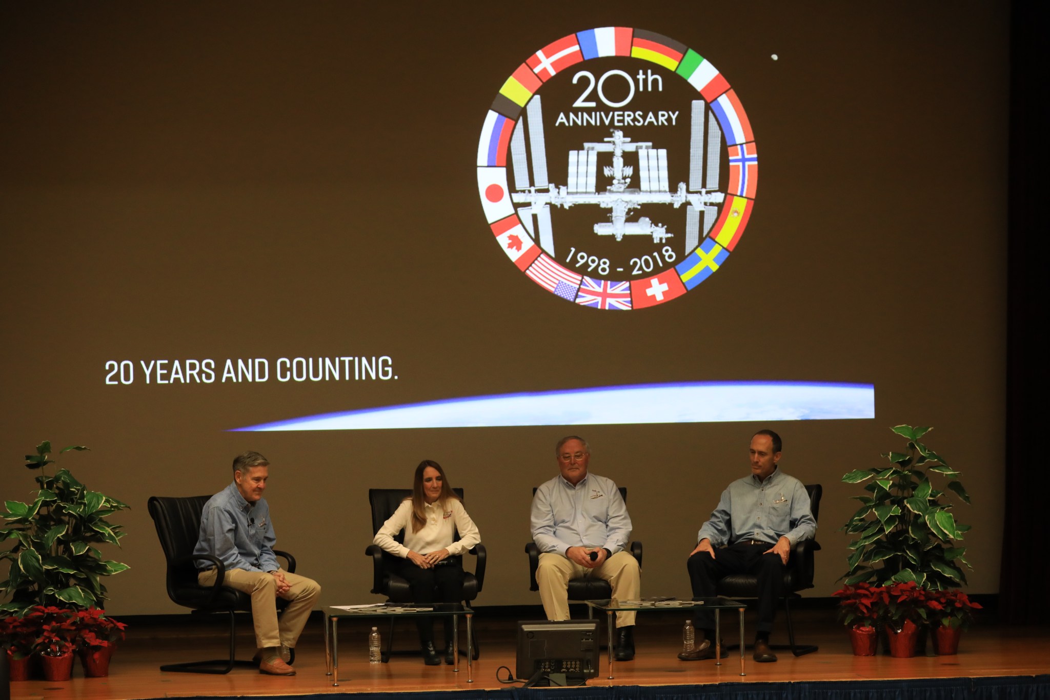 STS-88 crew members held a panel discussion at Kennedy Space Center to celebrate the 20th anniversary of the mission.