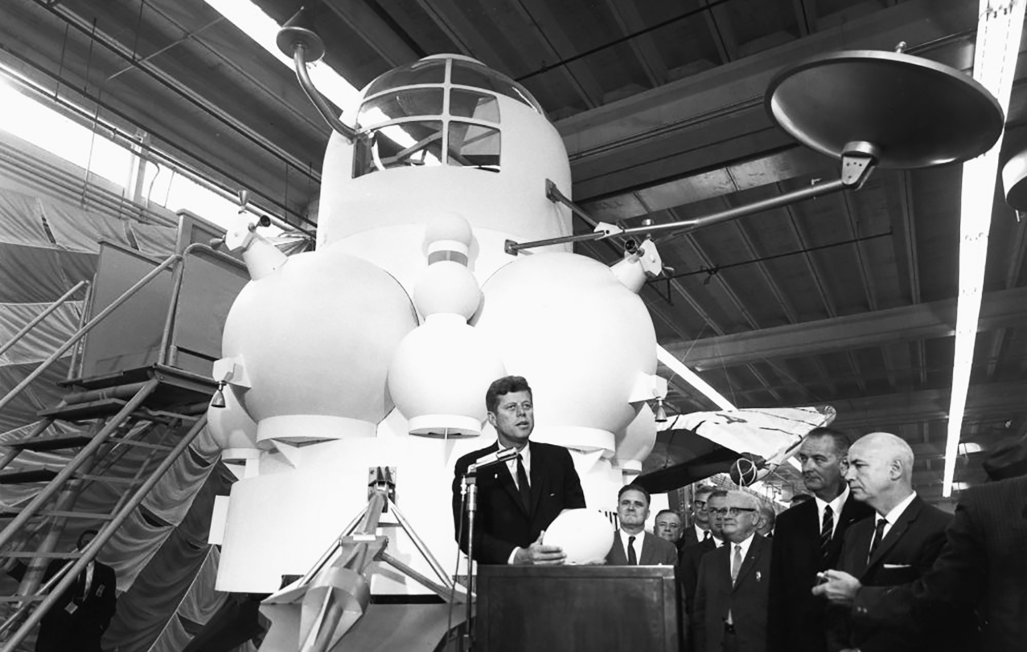President Kennedy with Early Design for the Lunar Module