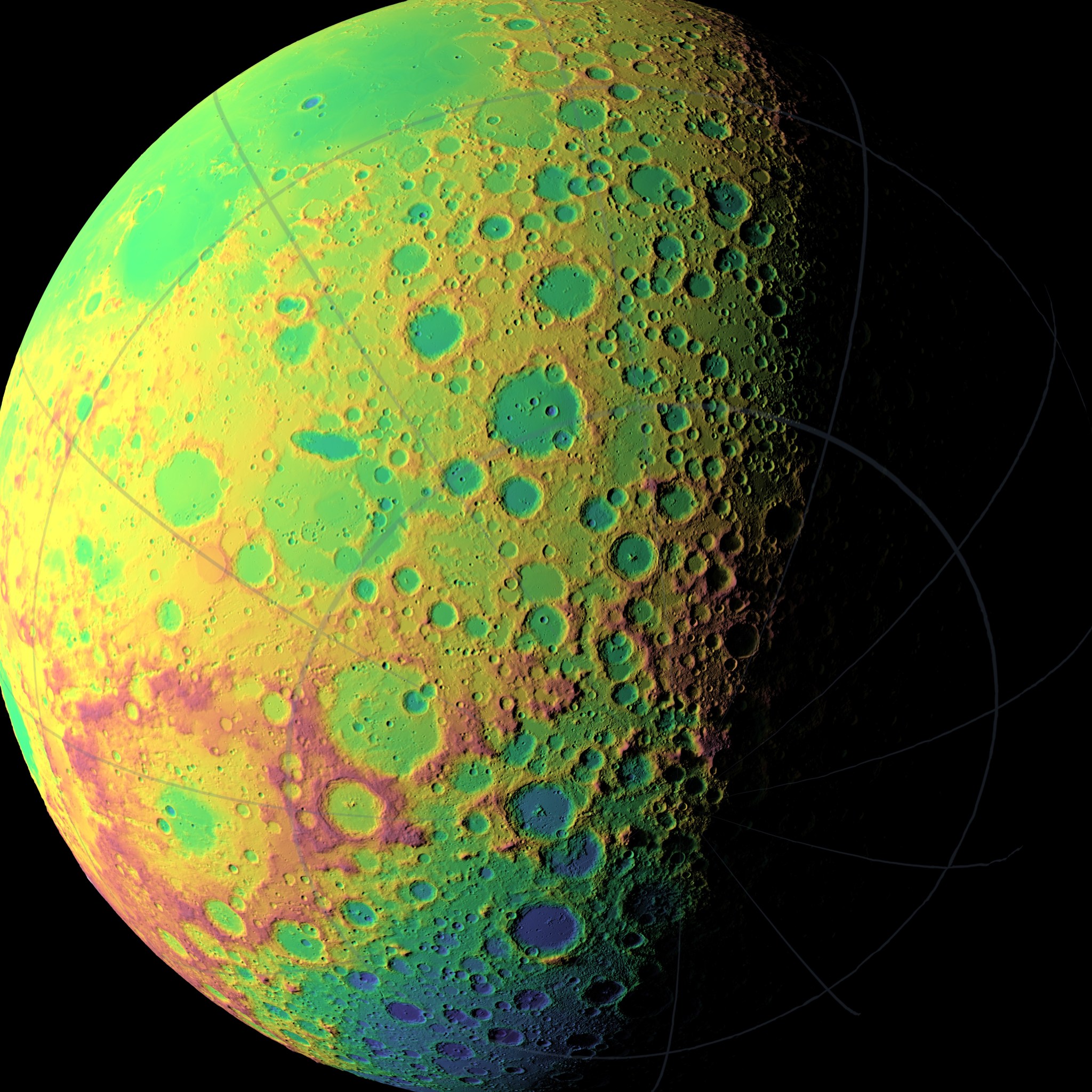 Image showing elevations of Moon's south pole.