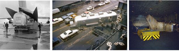 Three images showing the Mobile Quarantine Facility being prepared