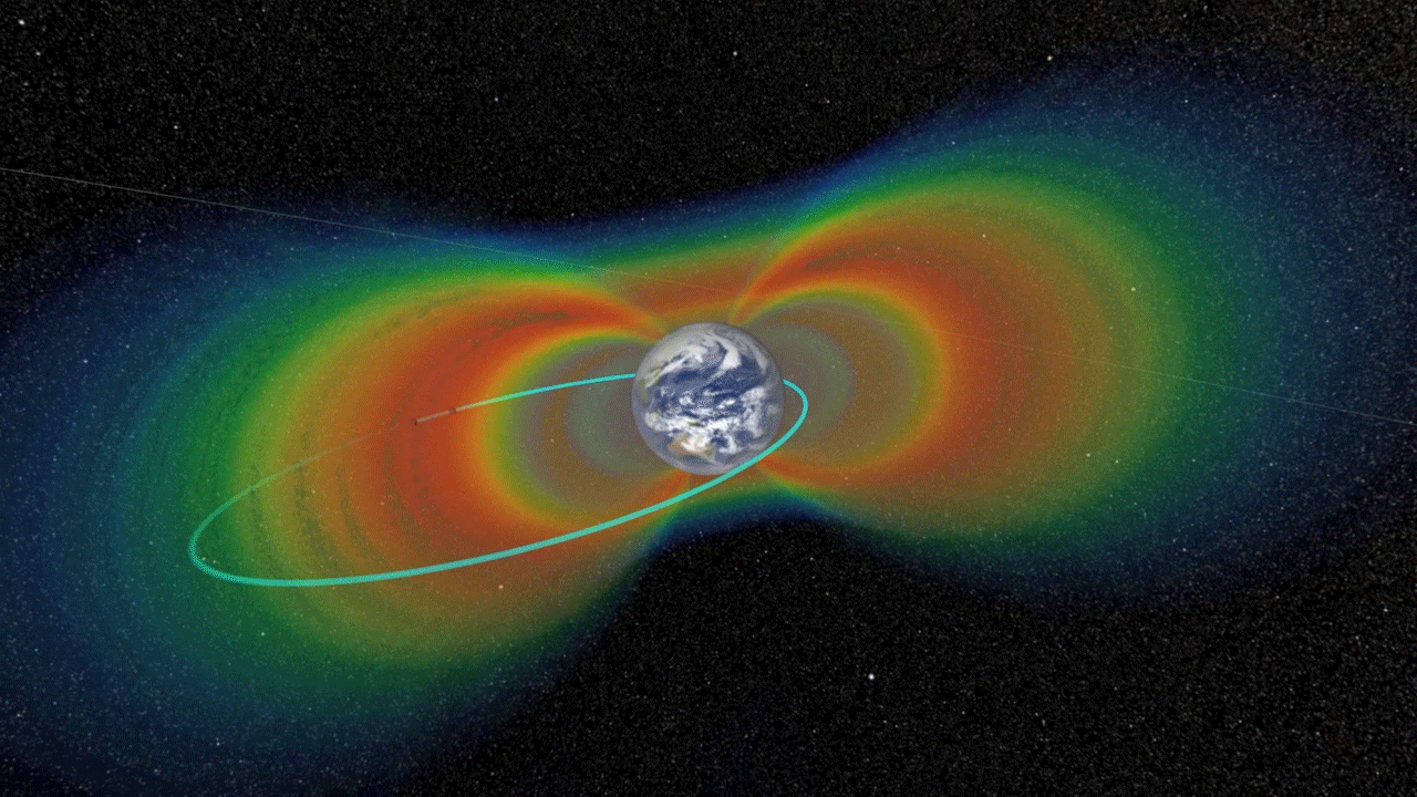 animated illustration of Earth's radiation belts