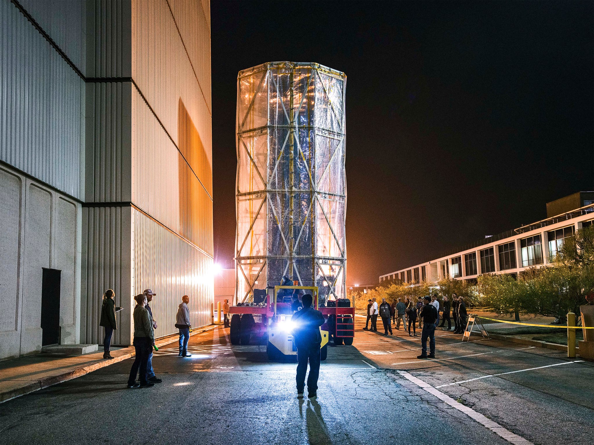 Webb's Spacecraft Element enclosed in a protective clamshell