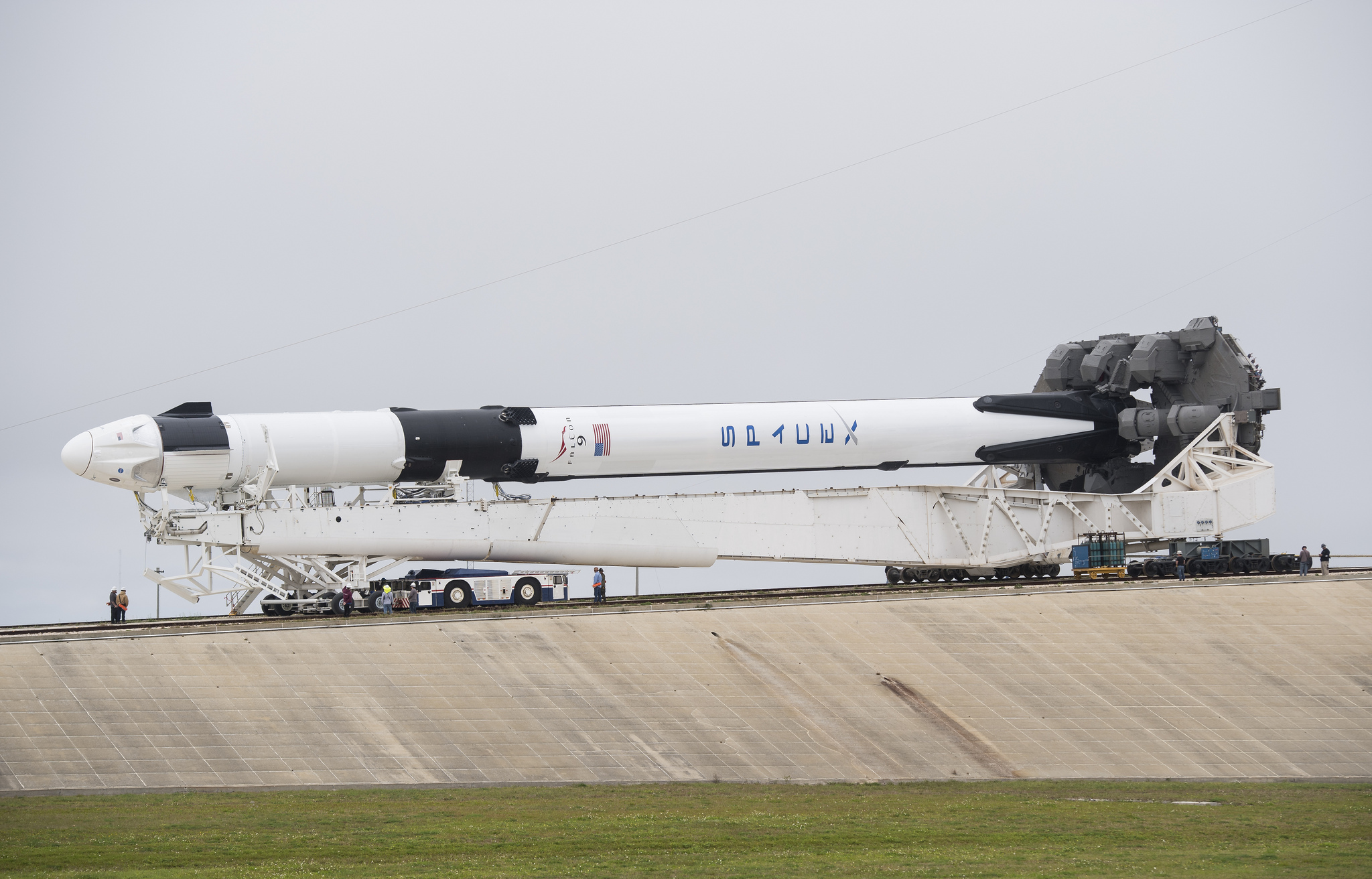 Rollout of a SpaceX Falcon 9 with Crew Dragon onboard to Launch Complex 39A for the Demo-1 mission, 